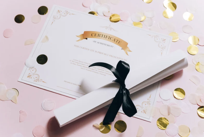 A certificate with a ribbon